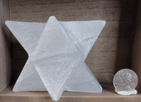 Satin Spar Selenite Merkaba Carving