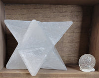 Satin Spar Selenite Merkaba Carving