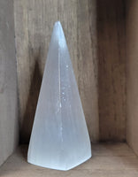 Satin Spar Selenite Tall Pyramid Carving