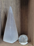 Satin Spar Selenite Tall Pyramid Carving