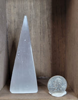 Satin Spar Selenite Tall Pyramid Carving