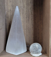 Satin Spar Selenite Tall Pyramid Carving