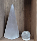 Satin Spar Selenite Tall Pyramid Carving