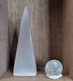 Satin Spar Selenite Tall Pyramid Carving