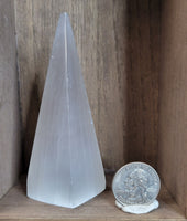 Satin Spar Selenite Tall Pyramid Carving