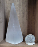 Satin Spar Selenite Tall Pyramid Carving