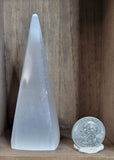 Satin Spar Selenite Tall Pyramid Carving